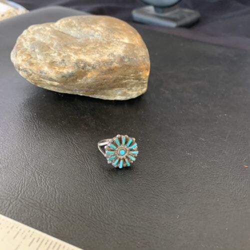 Zuni Blue Turquoise Multi-Stone Cluster Ring | Authentic Native American Sterling Silver Needle Point | Sz 7 | 10741
