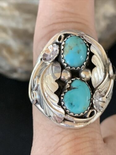 Navajo Kingman Turquoise Multi-Stone Ring | Authentic Native American Sterling Silver | Sz 12 | 14167