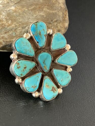 Navajo Turquoise Cluster Ring | Authentic Native American Sterling Silver | Multi-Stone | Sz 10 | 02193