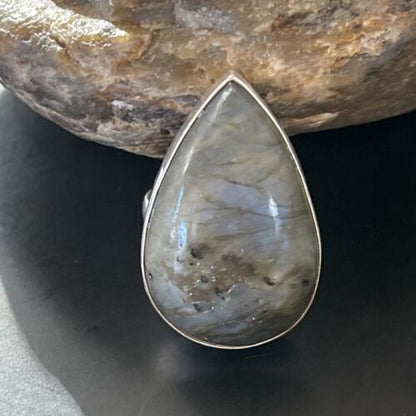 Native American Navajo Labradorite Stone Ring | Sterling Silver | Sz 8.5 | 11452