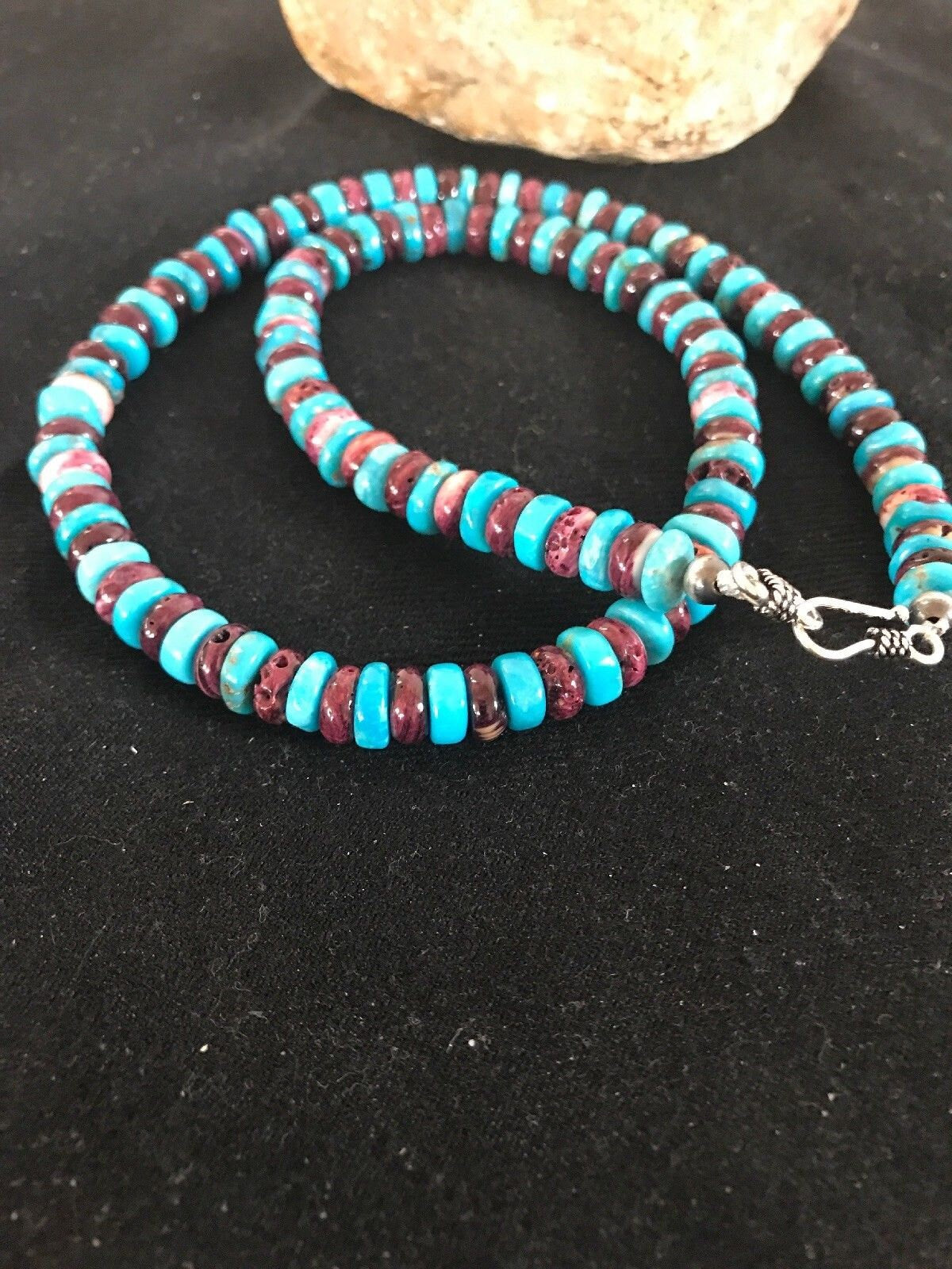 Navajo Purple Spiny Oyster Turquoise Bead Necklace | Sterling Silver | Native American Handmade | 20" | 1288