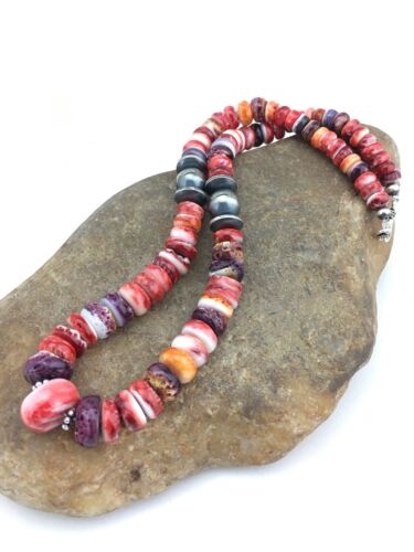 Navajo Sterling Silver Graduated Spiny Oyster Necklace | Authentic Native American | 18" | 4855