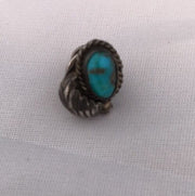 Native American Turquoise Feather Tie Tag Pin | Sterling Silver | Old Pawn | Ithaca | 8013