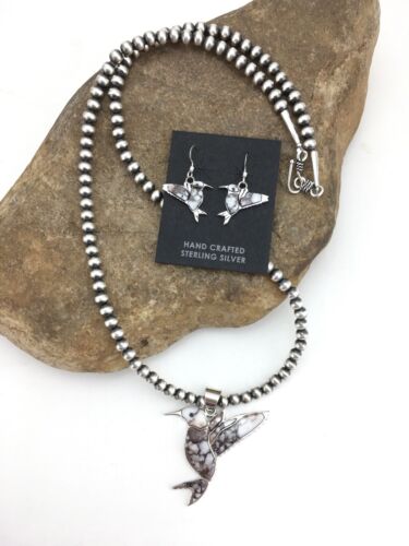 Navajo Sterling Silver Hummingbird Pendant & Earring Set | Wild Horse Turquoise | Authentic Native American Handmade | 1110