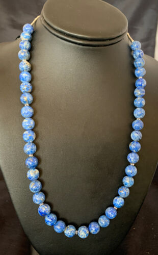 Native American Blue Denim Lapis Bead Necklace | Sterling Silver Heishi | 20" | 11835