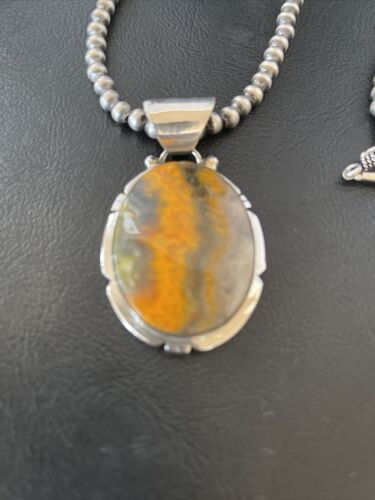 Navajo Pearls Sterling Silver Bumblebee Jasper Necklace Pendant | 18" | Handmade Southwestern Jewelry | 10550