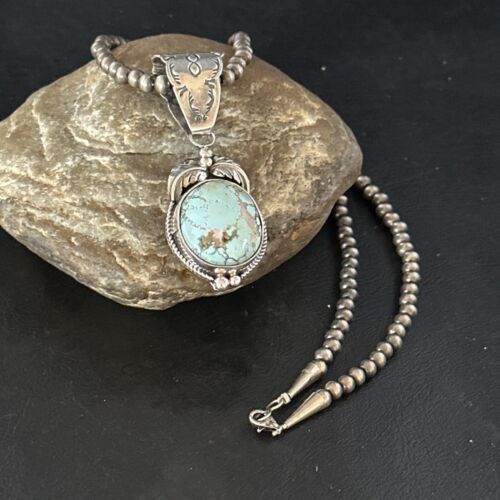 Navajo Blue Golden Hills Pendant Necklace | Sterling Silver | Authentic Native American Handmade | 14651