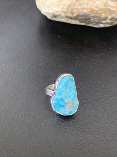 Navajo Blue Kingman Turquoise Ring | Sterling Silver | Sz 7.5 | Authentic Native American Handmade | 11615