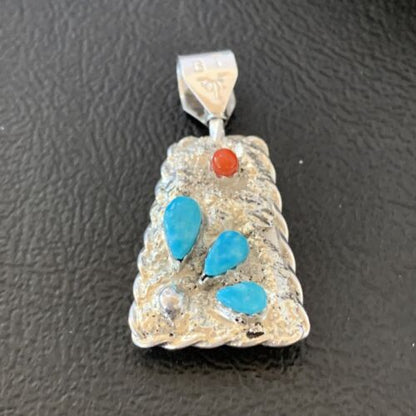 Zuni Yellow Mother of Pearl Turquoise Spiny Inlay Sun Face Pendant | Sterling Silver | 1686