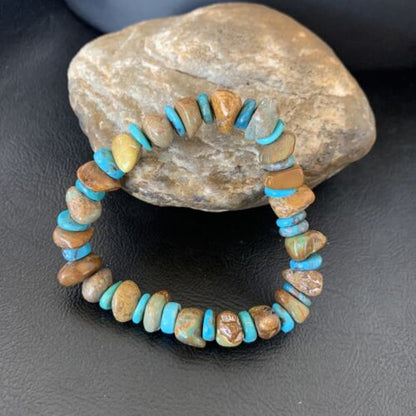 Men's Women's Stretch Bracelet | Blue Green Turquoise Stone | 7" | Authentic Native American Handmade | 11826
