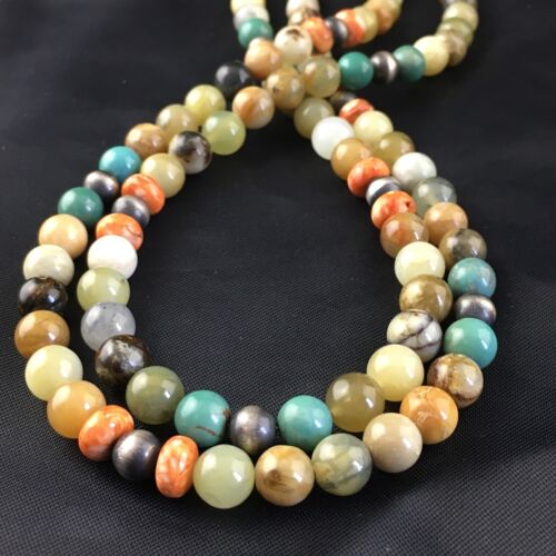 Navajo Sterling Silver Jasper Coral Turquoise Necklace | 19" | Authentic Native American Handmade | 10266