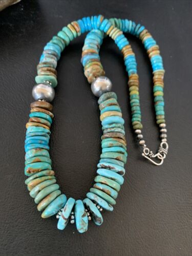 Navajo Blue Green Turquoise Necklace | Sterling Silver | Authentic Native American | 20" | 13377