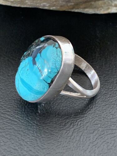 Navajo Blue Turquoise Ring | Sterling Silver | Sz 8 | Authentic Native American Handmade | 1825