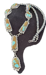 Navajo Turquoise #8 Lariat Necklace | Authentic Native American Sterling Silver | Handmade | 1110