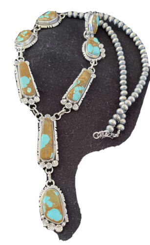 Navajo Turquoise #8 Lariat Necklace | Authentic Native American Sterling Silver | Handmade | 1110