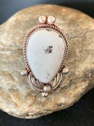 Southwestern Navajo White Buffalo Turquoise Ring | Sterling Silver | Sz 9 | 13088