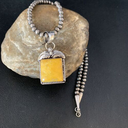 Navajo Bumblebee Jasper Pendant Necklace | Sterling Silver | Authentic Native American Handmade | 13624