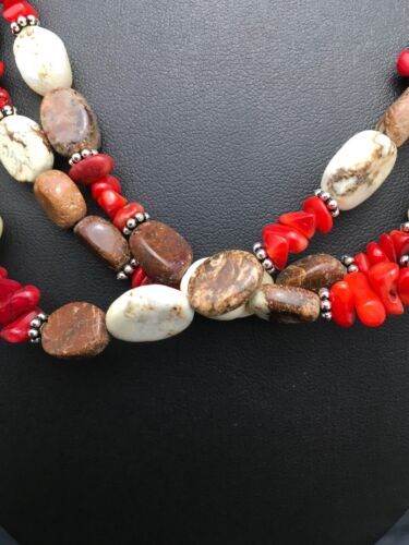Navajo Sterling Silver Wild Horse Turquoise Coral Necklace | 3-Strand | Authentic Native American Handmade | 3097
