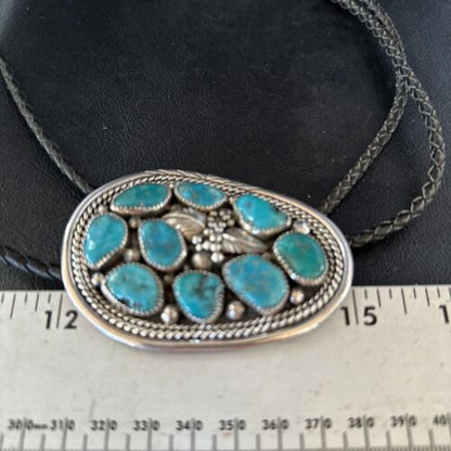 Men's Bolo Tie | Cluster Blue Kingman Turquoise | Sterling Silver | Navajo | Authentic Native American Handmade | 14522