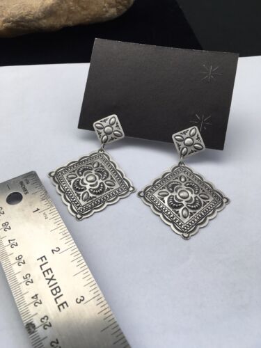 Authentic Native American Navajo Sterling Silver Stamped Earrings | 2.75" | SET01708 - Masha USA
