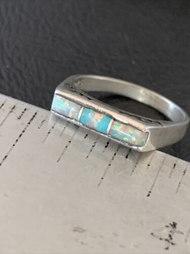 Southwestern Women's Navajo Blue Turquoise White Opal Inlay Ring | Sz 7 | 11151