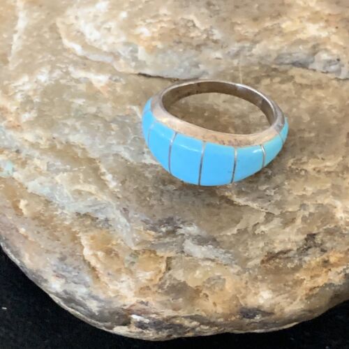 Navajo Blue Turquoise Inlay Band Ring | Sz 6 | Authentic Native American Handmade | 12391