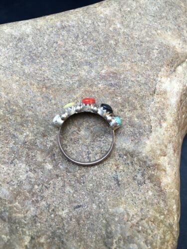 Zuni Blue Opal, Coral & Turquoise Ring | Authentic Native American Sterling Silver | Multi-Stone | Sz 6.5 | 08999