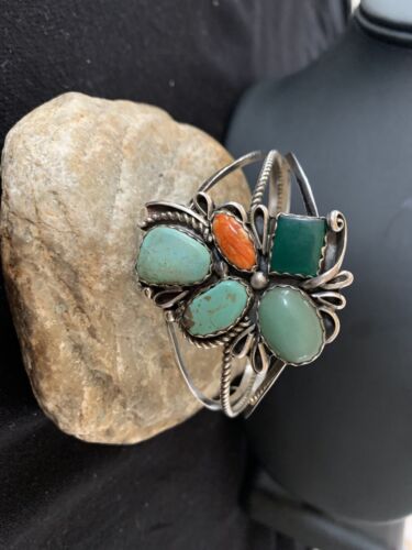 Navajo Spiny Oyster Green Turquoise Cuff Bracelet | Sterling Silver | Authentic Native American Handmade | 342