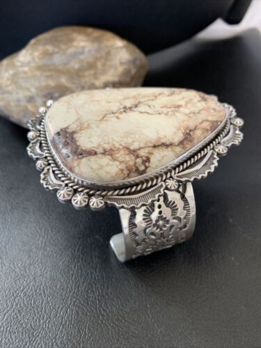 Native American Men's Wild Horse Turquoise Cuff Bracelet | Navajo Sterling Silver | 1416