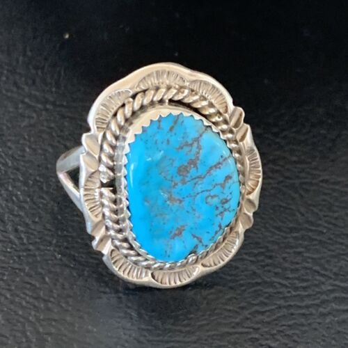 Southwestern Navajo Blue Kingman Turquoise Ring | Sterling Silver | Sz 9 | 12954
