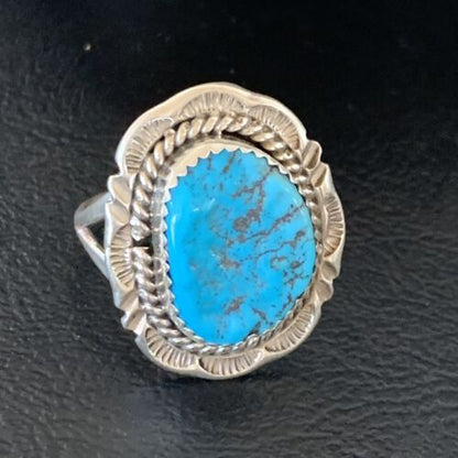 Southwestern Navajo Blue Kingman Turquoise Ring | Sterling Silver | Sz 9 | 12954