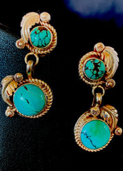 Handmade Navajo Spiderweb Turquoise Dangle Earrings | Sterling Silver Post | Authentic Native American | 1483
