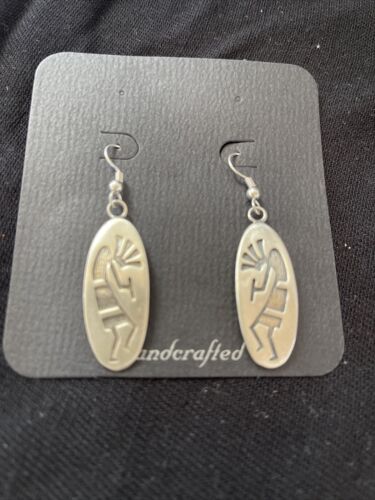 Handmade Sterling Silver Kokopelli Dangle Earrings | Authentic Native American Hopi Design | 01503