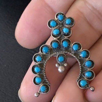 Navajo Zuni Turquoise Pin Pendant | Sterling Silver | Authentic Native American Handmade | 10708