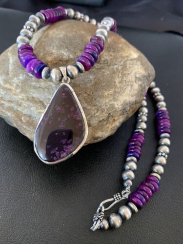 Navajo Pearls Purple Sugilite Necklace Pendant | Sterling Silver | Authentic Native American Handmade | 10329