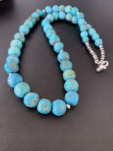 Authentic Native American Navajo Graduated Turquoise Bead Necklace | Sterling Silver | 20" | 02158
