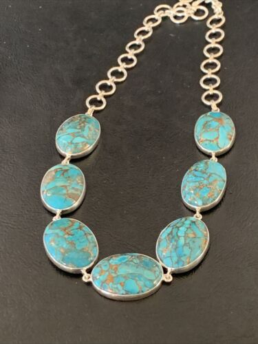 Navajo Blue Mojave Turquoise Pendant Necklace | Sterling Silver | 18" | Authentic Native American Handmade | 11634