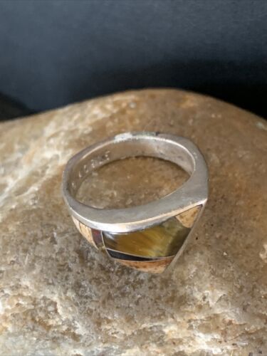 Navajo Black Onyx Coffee Tigers Eye Inlay Ring | Sterling Silver | Sz 6 | Authentic Native American Handmade | 10795