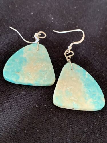 Southwestern Navajo Slab Turquoise Dangle Earrings | Sterling Silver | Authentic Native American Handmade | 1320