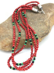 Native American Coral & Turquoise 3 Strand Necklace | Navajo Sterling Silver | 19" | 4856