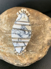 Navajo White Buffalo Turquoise Inlay Ring | Sterling Silver | Sz 9 | Authentic Native American Handmade | 12173