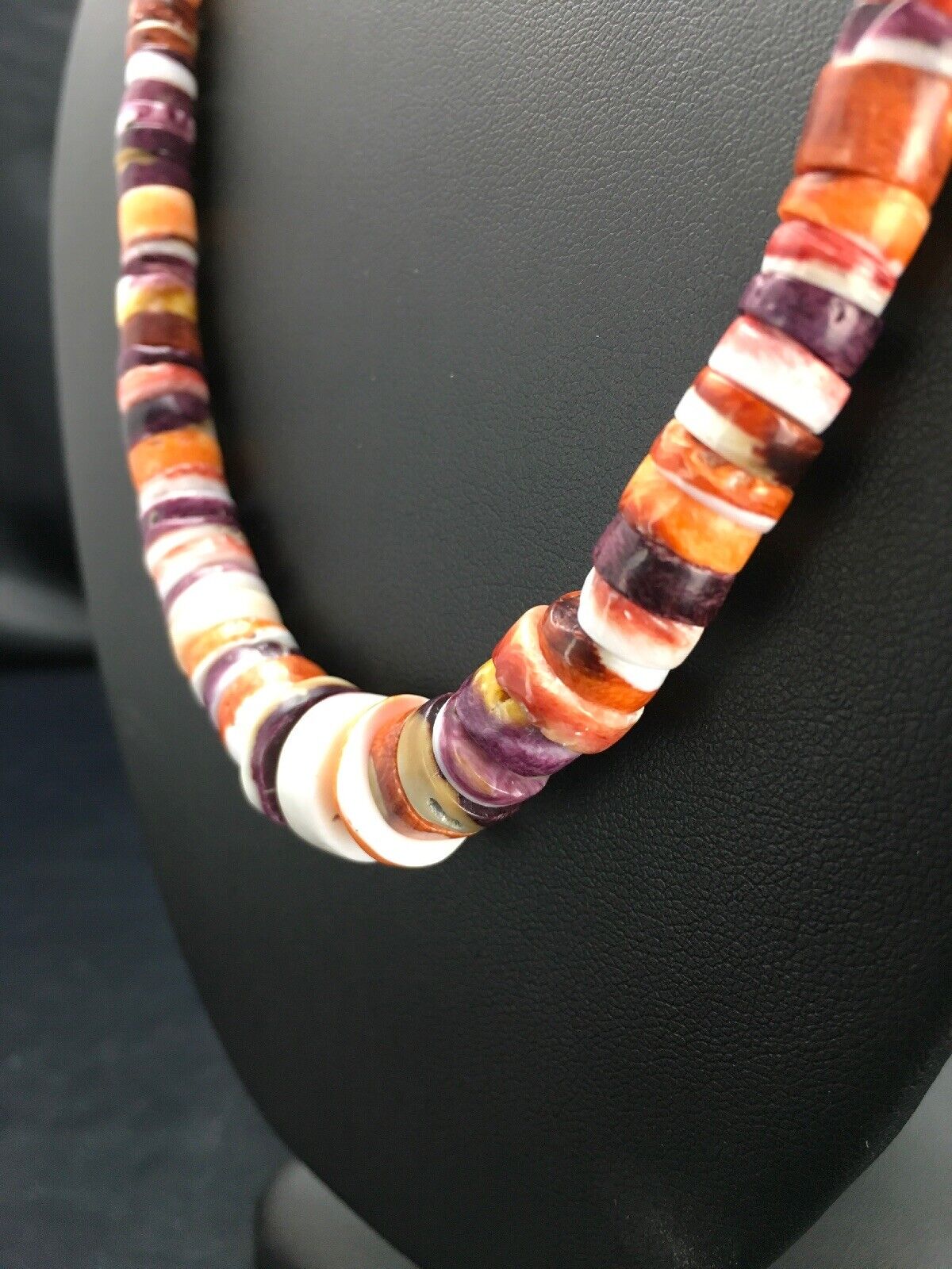 Orange Purple Spiny Oyster Sterling Silver Navajo Necklace Set | Graduated | Authentic Native American Handmade | 20" | 2777