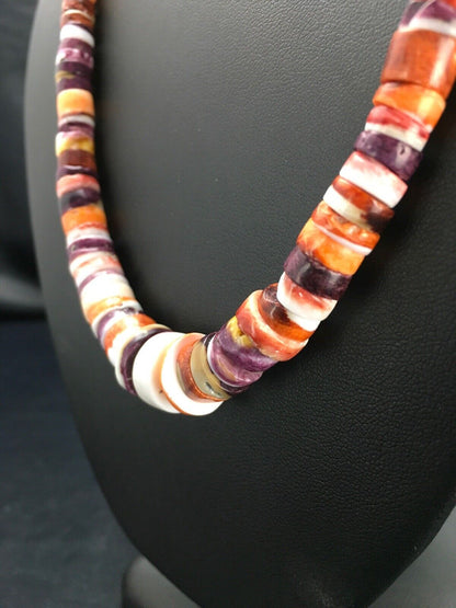 Orange Purple Spiny Oyster Sterling Silver Navajo Necklace Set | Graduated | Authentic Native American Handmade | 20" | 2777