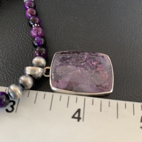 Navajo Pearls Purple Sugilite Onyx Necklace Pendant | Sterling Silver | Authentic Native American Handmade | 13395
