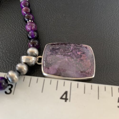 Navajo Pearls Purple Sugilite Onyx Necklace Pendant | Sterling Silver | Authentic Native American Handmade | 13395