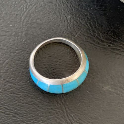 Native American Handmade Navajo Blue Turquoise Inlay Band Ring | Sz 6 | 12392
