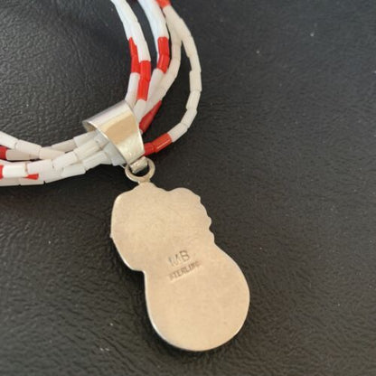 Navajo Red White Coral Turquoise Pendant | Sterling Silver Necklace 18" | Multi-Strand | 12056