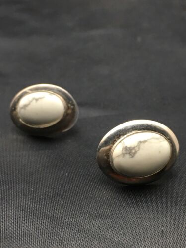 Navajo White Howlite Earrings | Sterling Silver | Authentic Native American Handmade | 0.75" | 4471