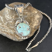 Navajo Blue Golden Hills Pendant Necklace | Sterling Silver | Authentic Native American Handmade | 14621