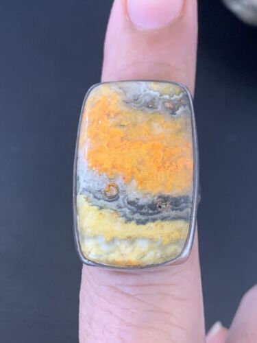 Navajo Bumble Bee Jasper Ring | Sterling Silver | Sz 8 Adjustable | Authentic Native American Handmade | 11541